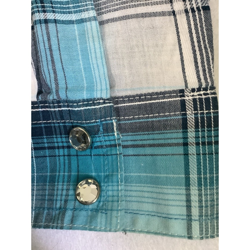 Cumberland Outfitters Bling Pearl Snap Blue Plaid Plaid Long Western Girls - Picture 4 of 5